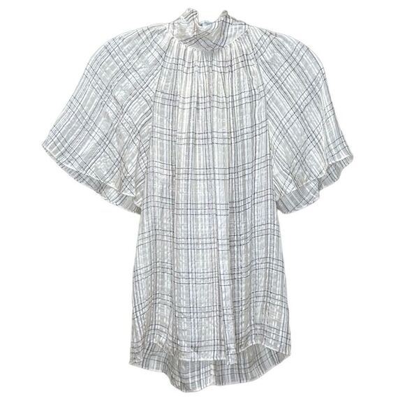 REBECCA TAYLOR - “Jules” Plaid Short-Sleeve Silk Blouse - Size 6, White, Black - Picture 5 of 17